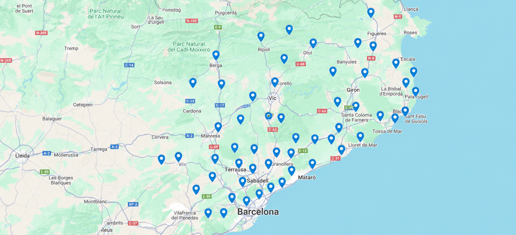 Mapa dels punts de servei Audiocontrol a Catalunya